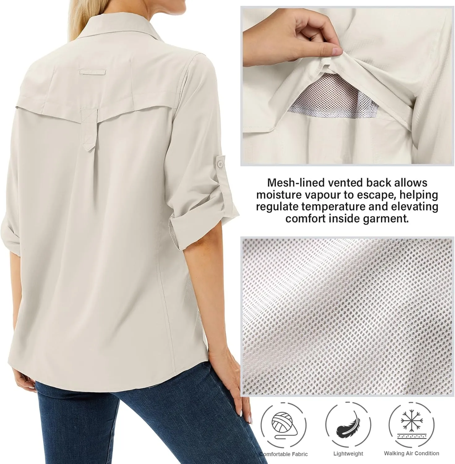 Women's Safari Shirts Long Sleeve Hiking Fishing UV Sun Protection UPF 50 ,Quick Dry SPF Breathable Shirts