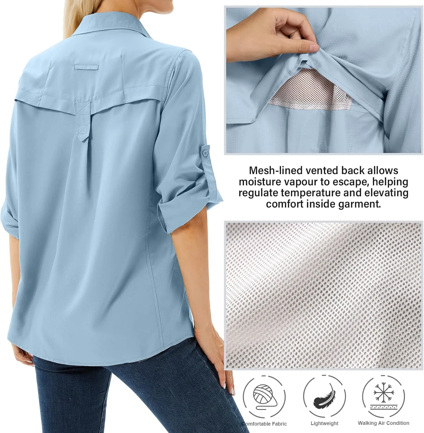 Women's Safari Shirts Long Sleeve Hiking Fishing UV Sun Protection UPF 50 ,Quick Dry SPF Breathable Shirts