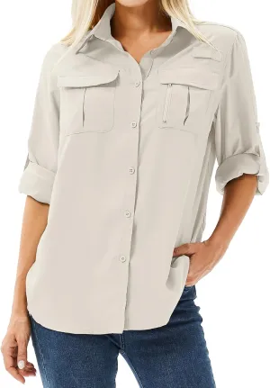 Women's Safari Shirts Long Sleeve Hiking Fishing UV Sun Protection UPF 50 ,Quick Dry SPF Breathable Shirts
