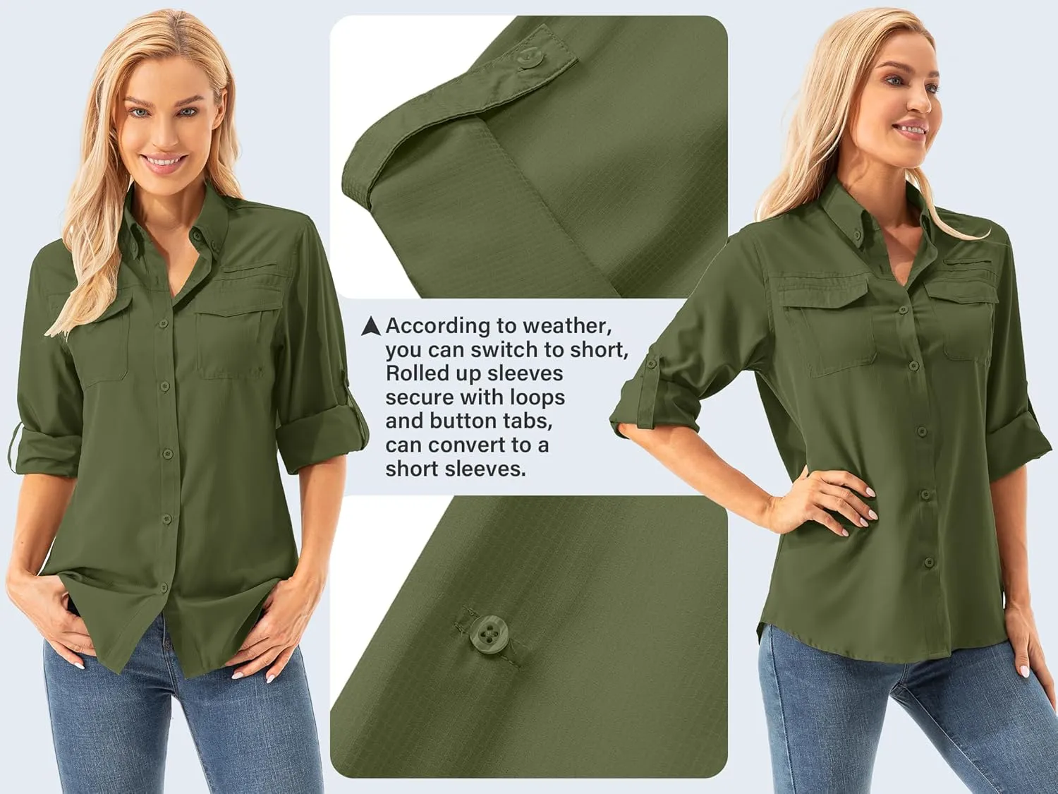 Womens Safari Sun Shirts UPF 50  UV Sun Protection Long Sleeve Outdoor Quick Dry Fishing Hiking Gardening Shirts