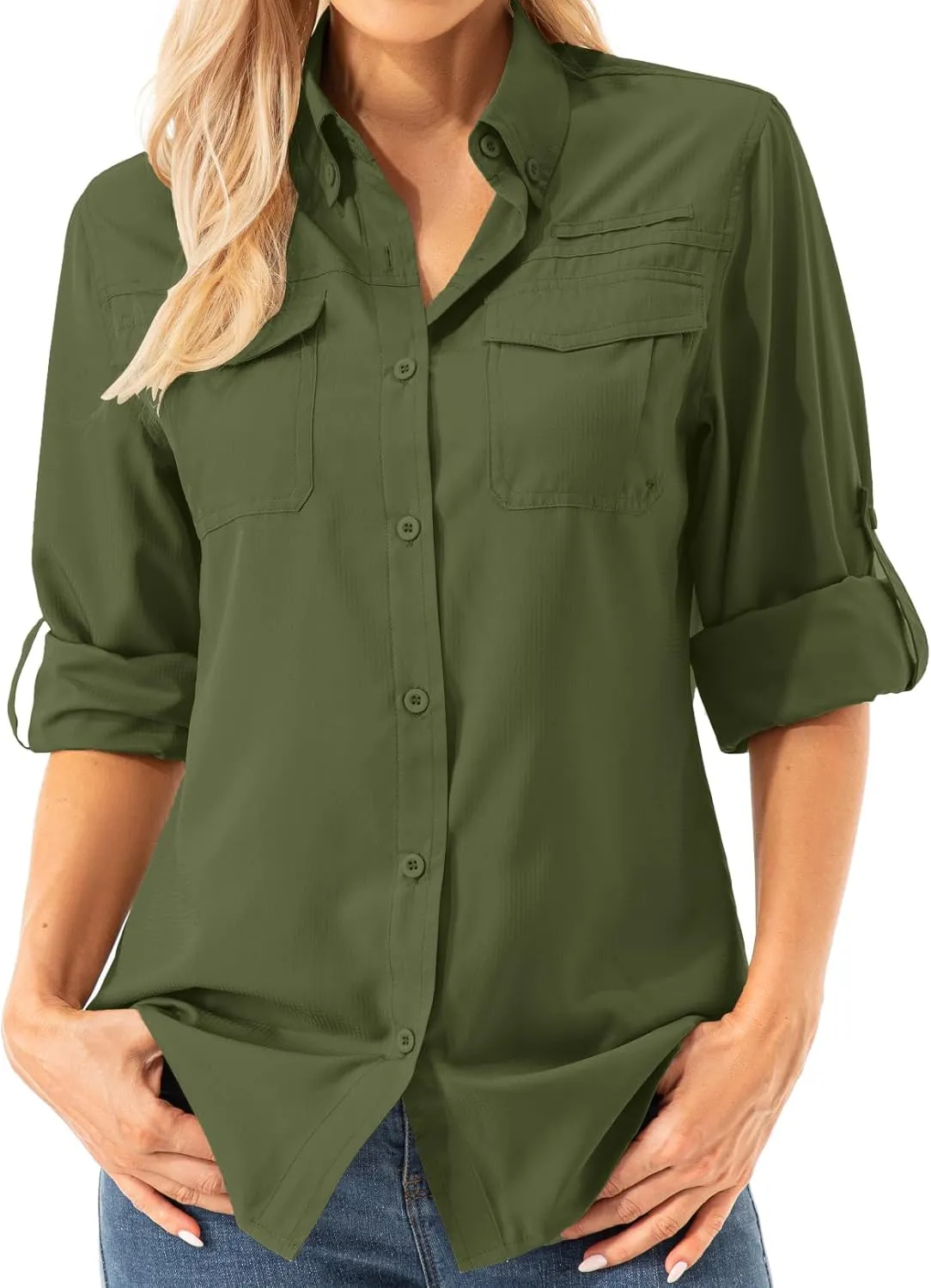 Womens Safari Sun Shirts UPF 50  UV Sun Protection Long Sleeve Outdoor Quick Dry Fishing Hiking Gardening Shirts