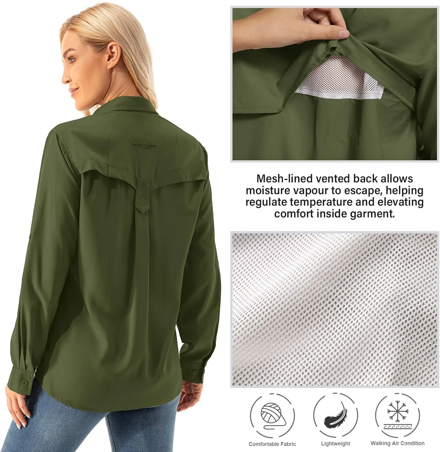 Womens Safari Sun Shirts UPF 50  UV Sun Protection Long Sleeve Outdoor Quick Dry Fishing Hiking Gardening Shirts