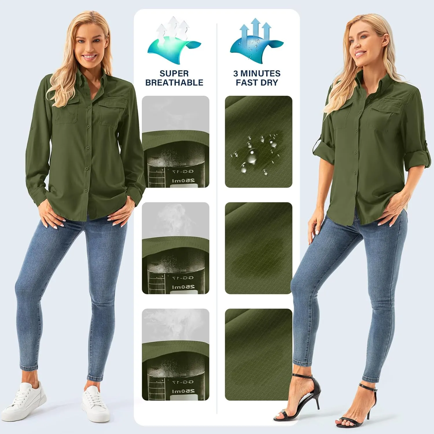 Womens Safari Sun Shirts UPF 50  UV Sun Protection Long Sleeve Outdoor Quick Dry Fishing Hiking Gardening Shirts