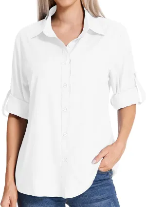 Womens Safari Sun Shirts UPF 50  UV Sun Protection Long Sleeve Outdoor Quick Dry Fishing Hiking Gardening Shirts
