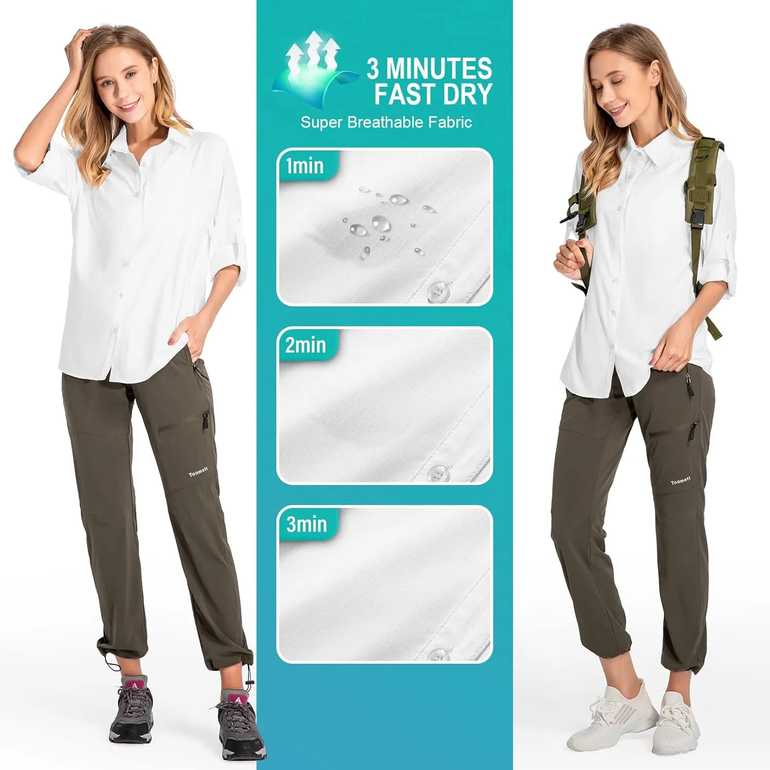 Womens Safari Sun Shirts UPF 50  UV Sun Protection Long Sleeve Outdoor Quick Dry Fishing Hiking Gardening Shirts