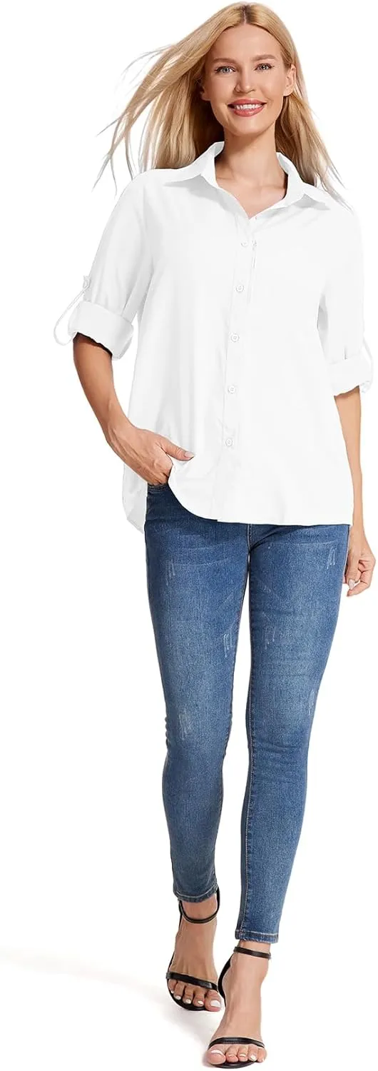 Womens Safari Sun Shirts UPF 50  UV Sun Protection Long Sleeve Outdoor Quick Dry Fishing Hiking Gardening Shirts
