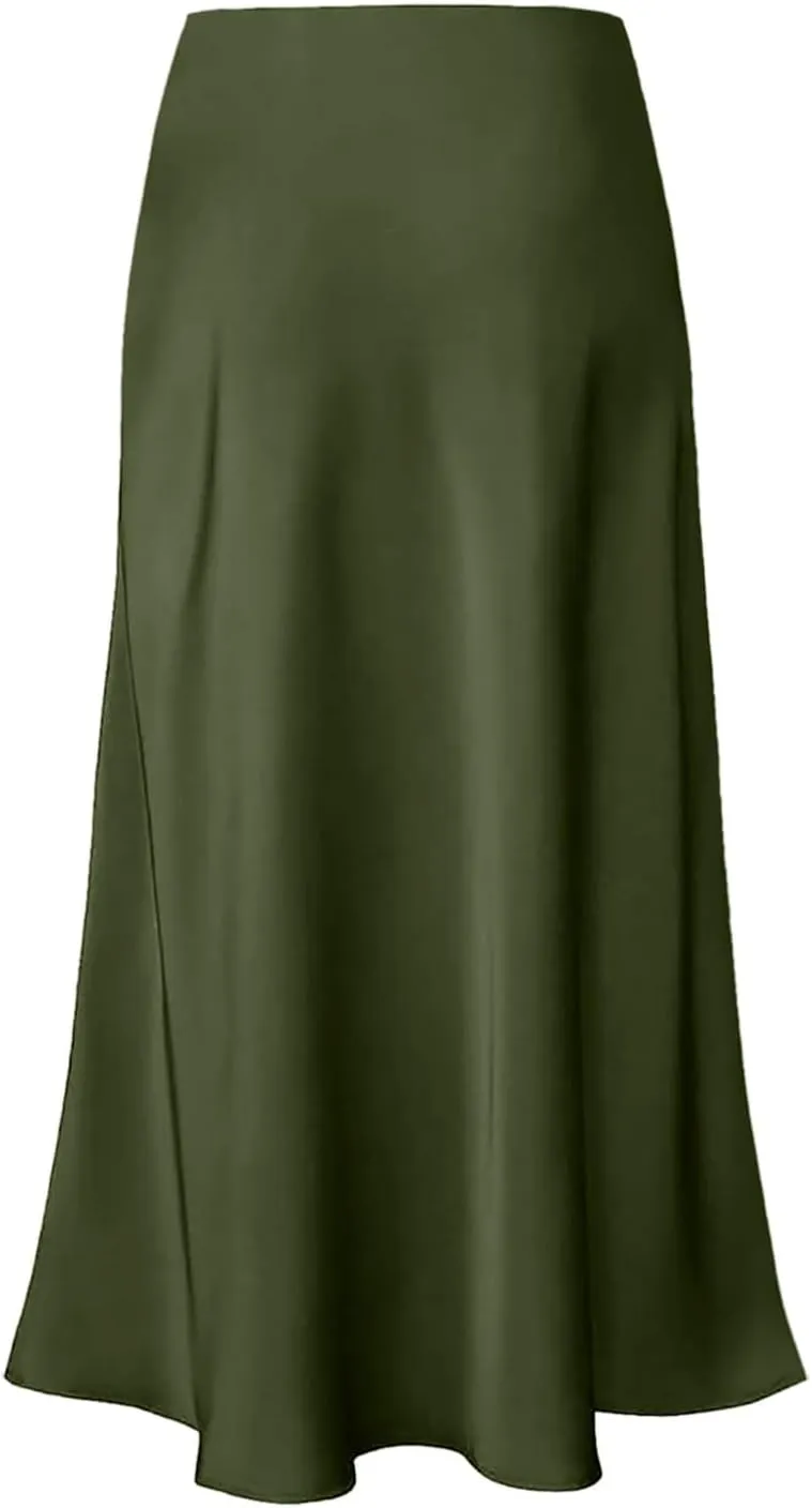 Womens Satin Silk Maxi Skirts High Waisted Skirts 2025 Trendy Casual Elegant Cocktail Party Flared A-Line Midi