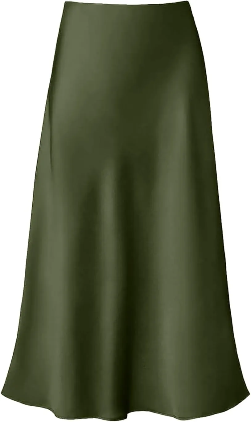 Womens Satin Silk Maxi Skirts High Waisted Skirts 2025 Trendy Casual Elegant Cocktail Party Flared A-Line Midi