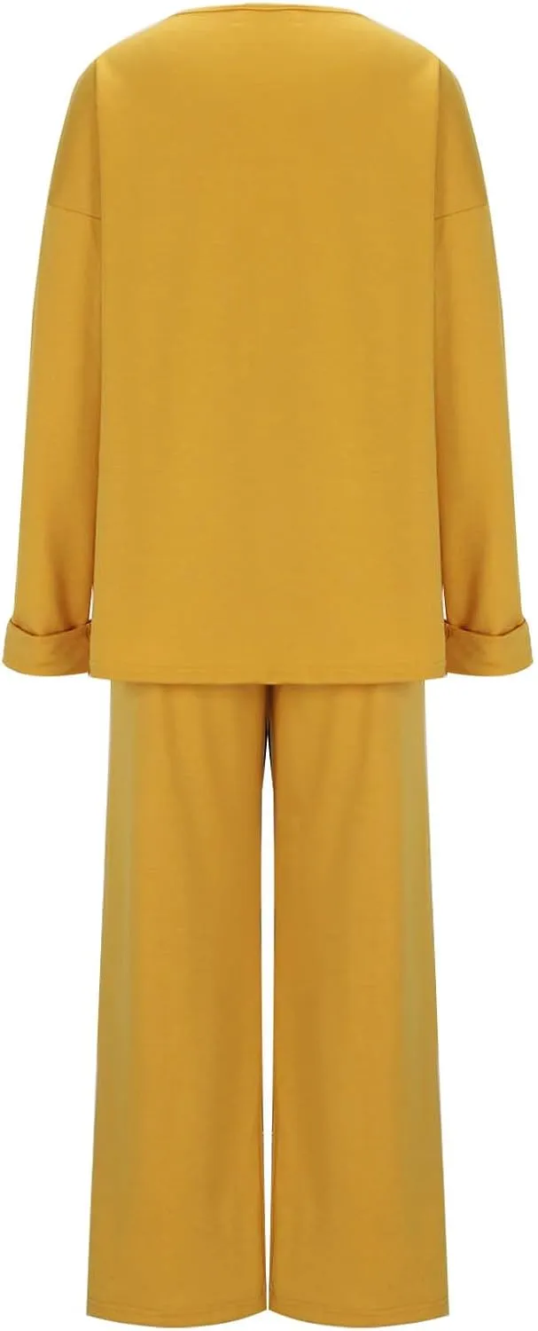 Womens Sets 2 Piece Outfits Comfy Baggy Long Sleeve Oversized Sweatshirt With Wide Leg Pants Tracksuit Fall Sweatsuit