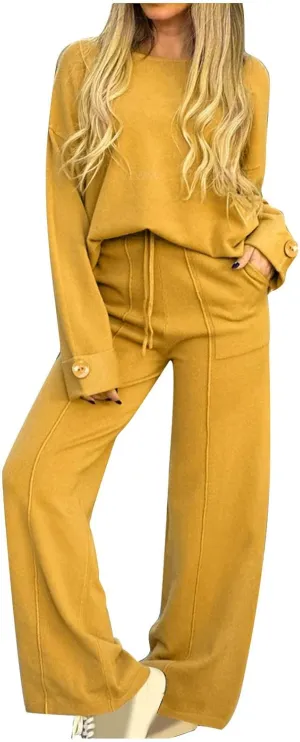 Womens Sets 2 Piece Outfits Comfy Baggy Long Sleeve Oversized Sweatshirt With Wide Leg Pants Tracksuit Fall Sweatsuit