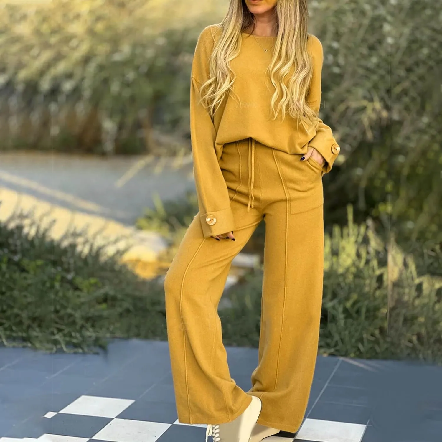 Womens Sets 2 Piece Outfits Comfy Baggy Long Sleeve Oversized Sweatshirt With Wide Leg Pants Tracksuit Fall Sweatsuit