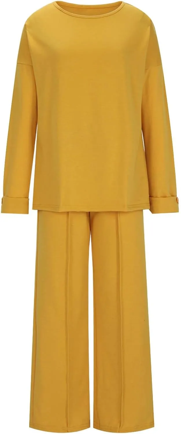 Womens Sets 2 Piece Outfits Comfy Baggy Long Sleeve Oversized Sweatshirt With Wide Leg Pants Tracksuit Fall Sweatsuit