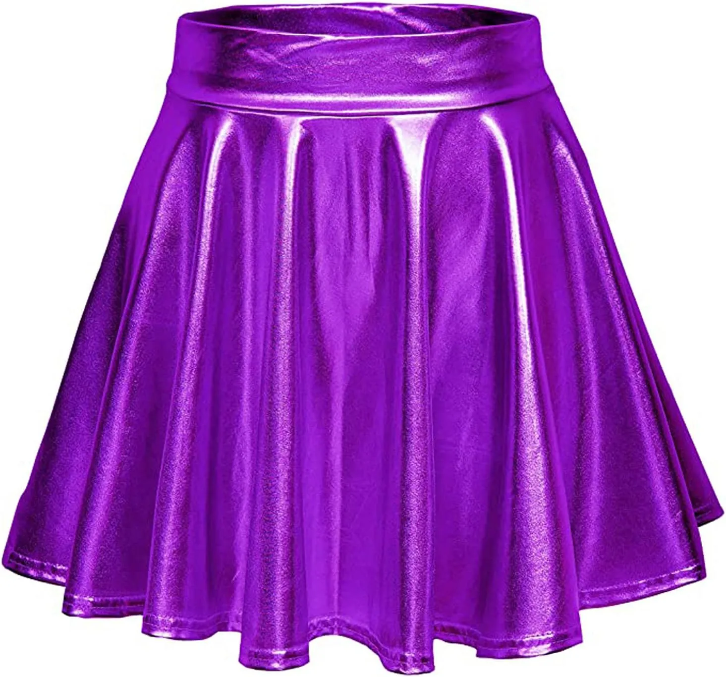 Women's Shiny Flared Metallic Holographic Pleated Mini Skater Skirt High Waist Pleated Skirt Rave Festival