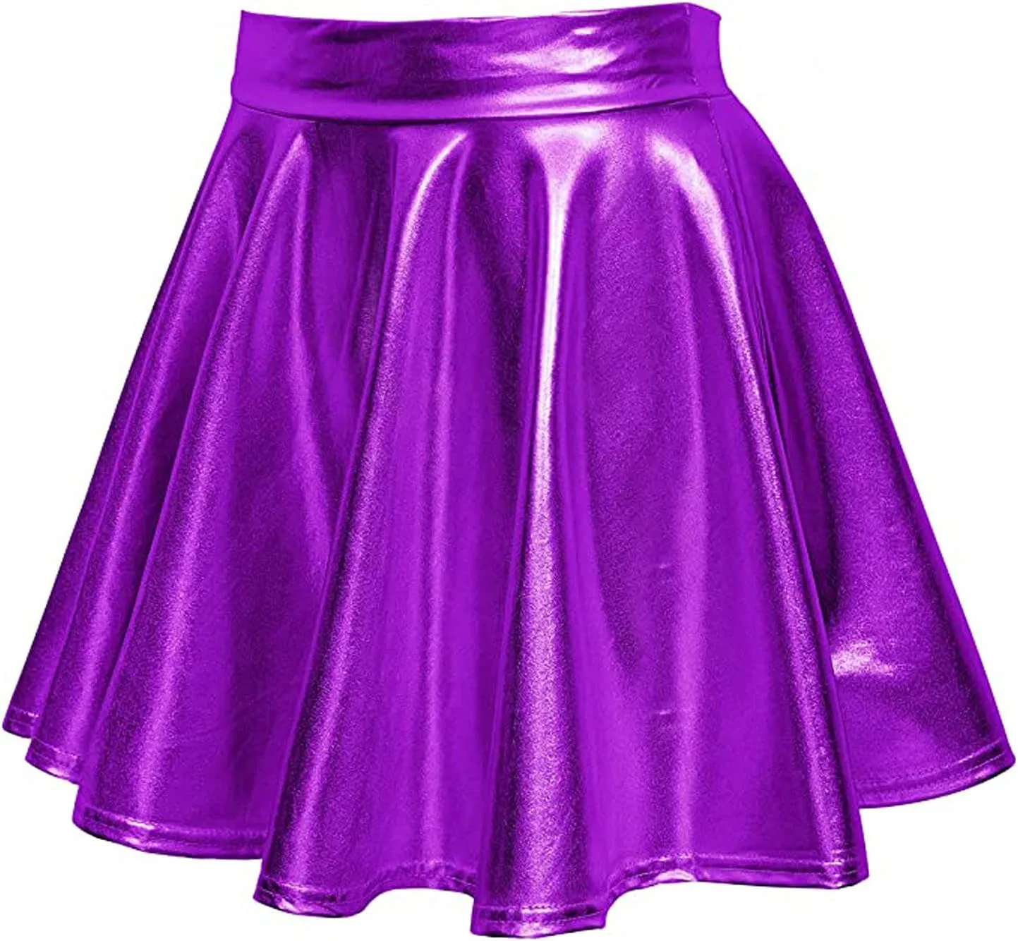 Women's Shiny Flared Metallic Holographic Pleated Mini Skater Skirt High Waist Pleated Skirt Rave Festival