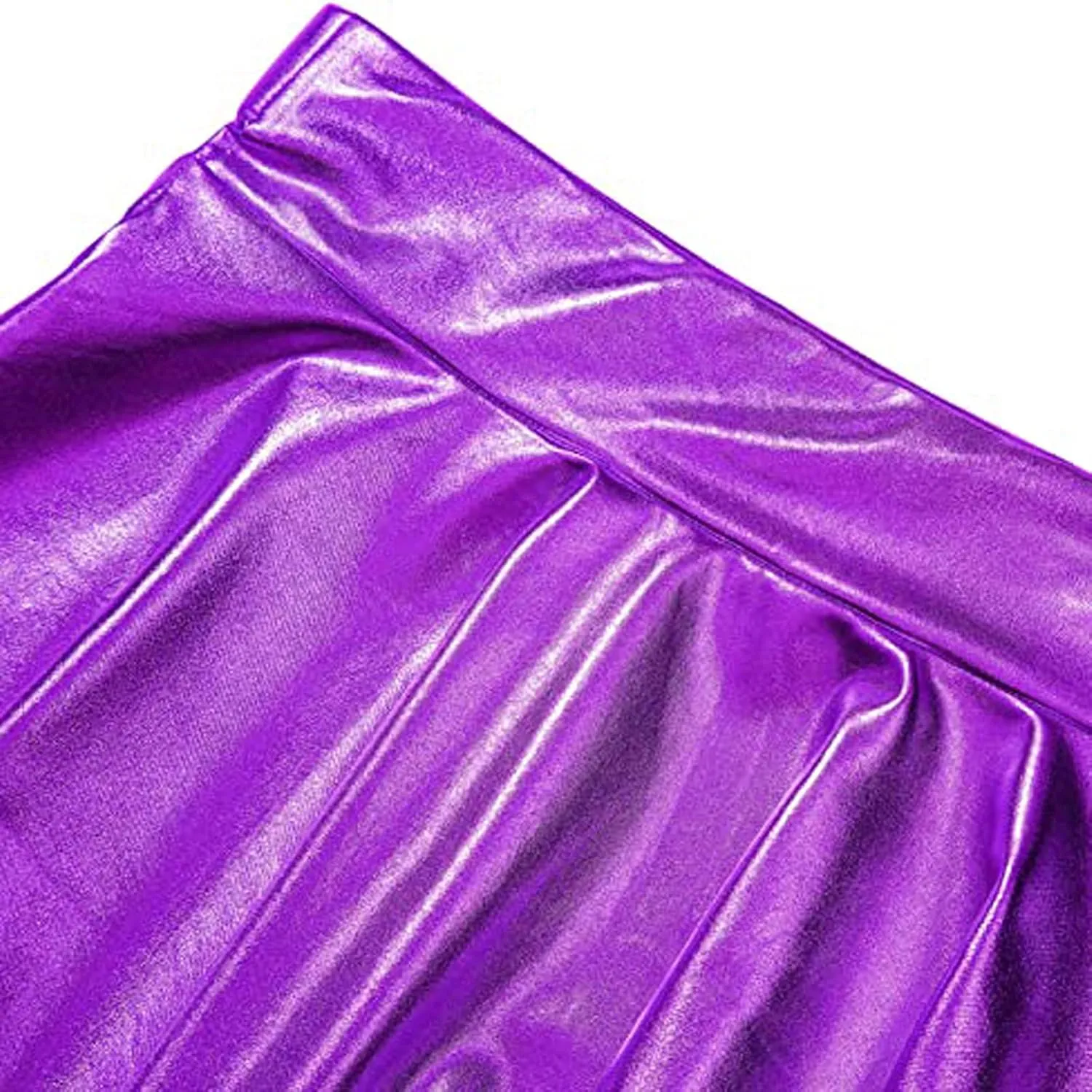 Women's Shiny Flared Metallic Holographic Pleated Mini Skater Skirt High Waist Pleated Skirt Rave Festival