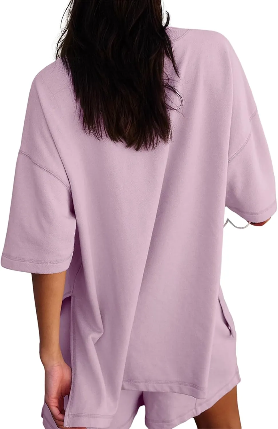 Womens Shorts Sets 2 Piece Outfits Summer 2025 Half Sleeve Crew Neck Cotton Lounge Sets Matching Clothing