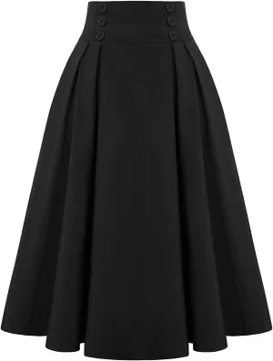 Women's Solid Color Pleated Flare High Rise Vintage Maxi Skirt Flowy Skirt High Waist Summer Skirt 2023 Robe Sweet