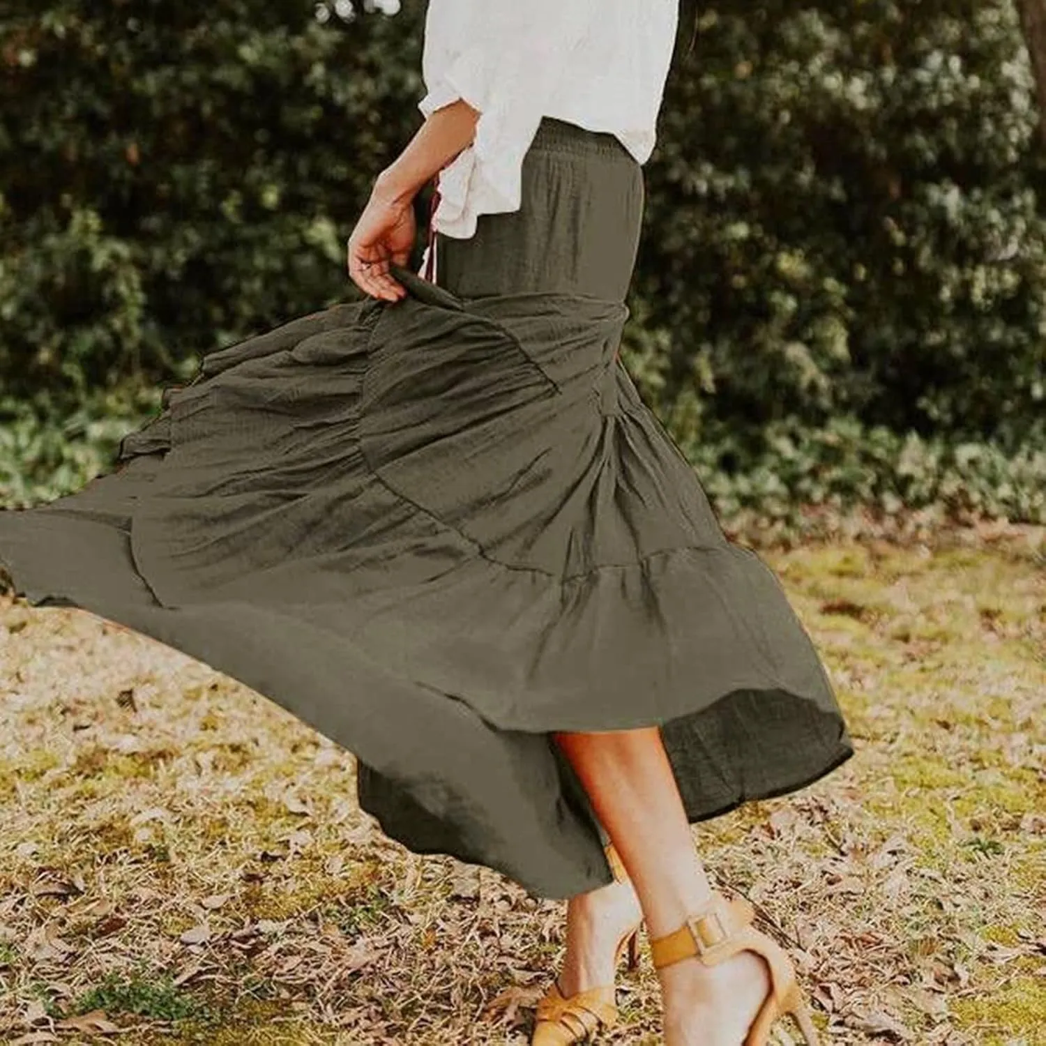Women's Solid High Rise Boho Pleated A Line Summer Long Skirts for Women Skirt High Waist Dress Fashion Graceful Robe