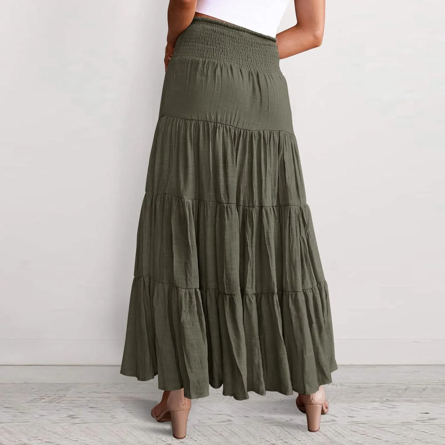 Women's Solid High Rise Boho Pleated A Line Summer Long Skirts for Women Skirt High Waist Dress Fashion Graceful Robe