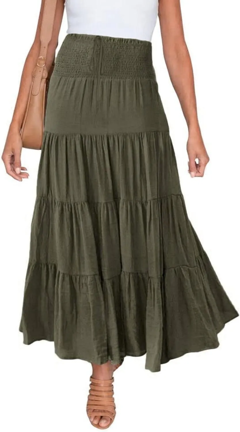 Women's Solid High Rise Boho Pleated A Line Summer Long Skirts for Women Skirt High Waist Dress Fashion Graceful Robe