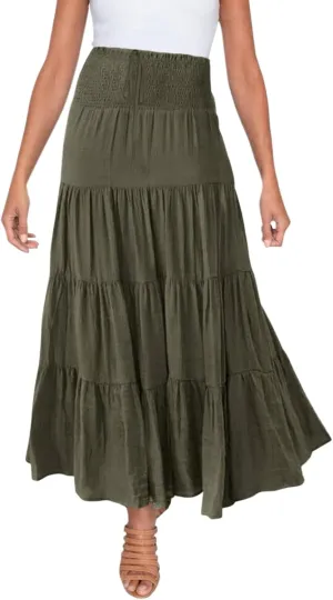 Women's Solid High Rise Boho Pleated A Line Summer Long Skirts for Women Skirt High Waist Dress Fashion Graceful Robe