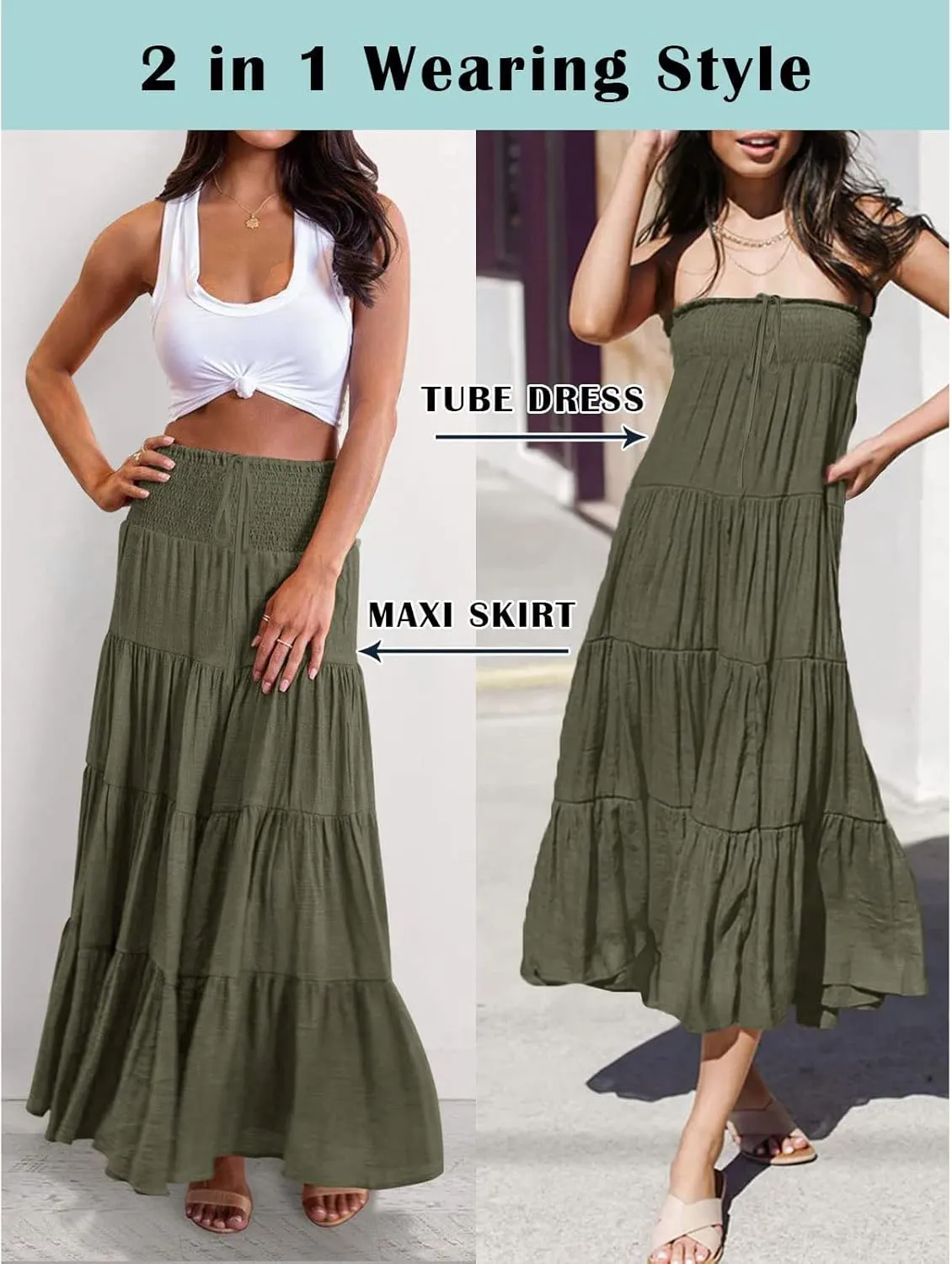 Women's Solid High Rise Boho Pleated A Line Summer Long Skirts for Women Skirt High Waist Dress Fashion Graceful Robe