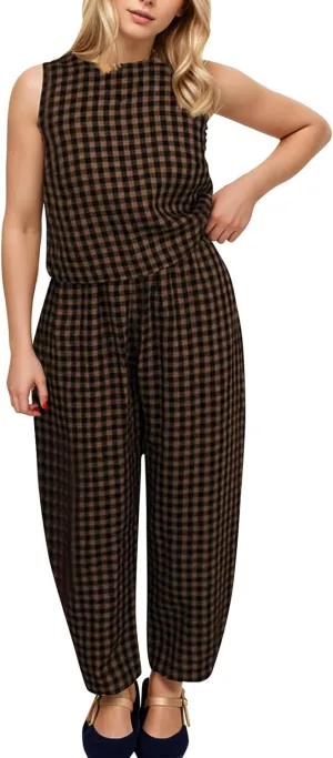 Womens Striped 2 Piece Lounge Pants Sets Y2k Gingham Outfits Sleeveless Tank Top and Wide Leg Barrel Pant Casual Suits