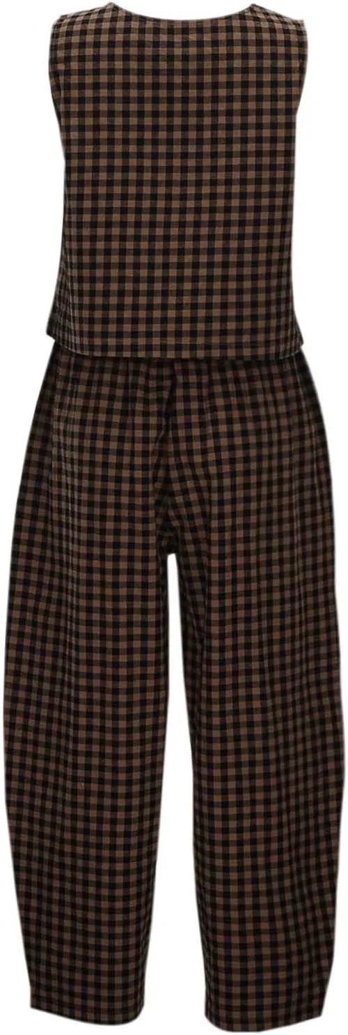 Womens Striped 2 Piece Lounge Pants Sets Y2k Gingham Outfits Sleeveless Tank Top and Wide Leg Barrel Pant Casual Suits