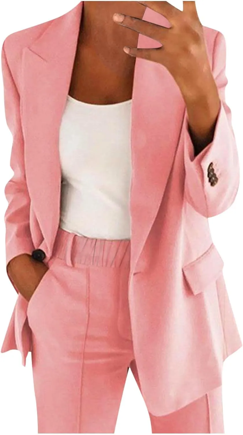 womens suits 2 piece set business open front plus size blazer and long pants lounge wear sets Casual Matching Sets