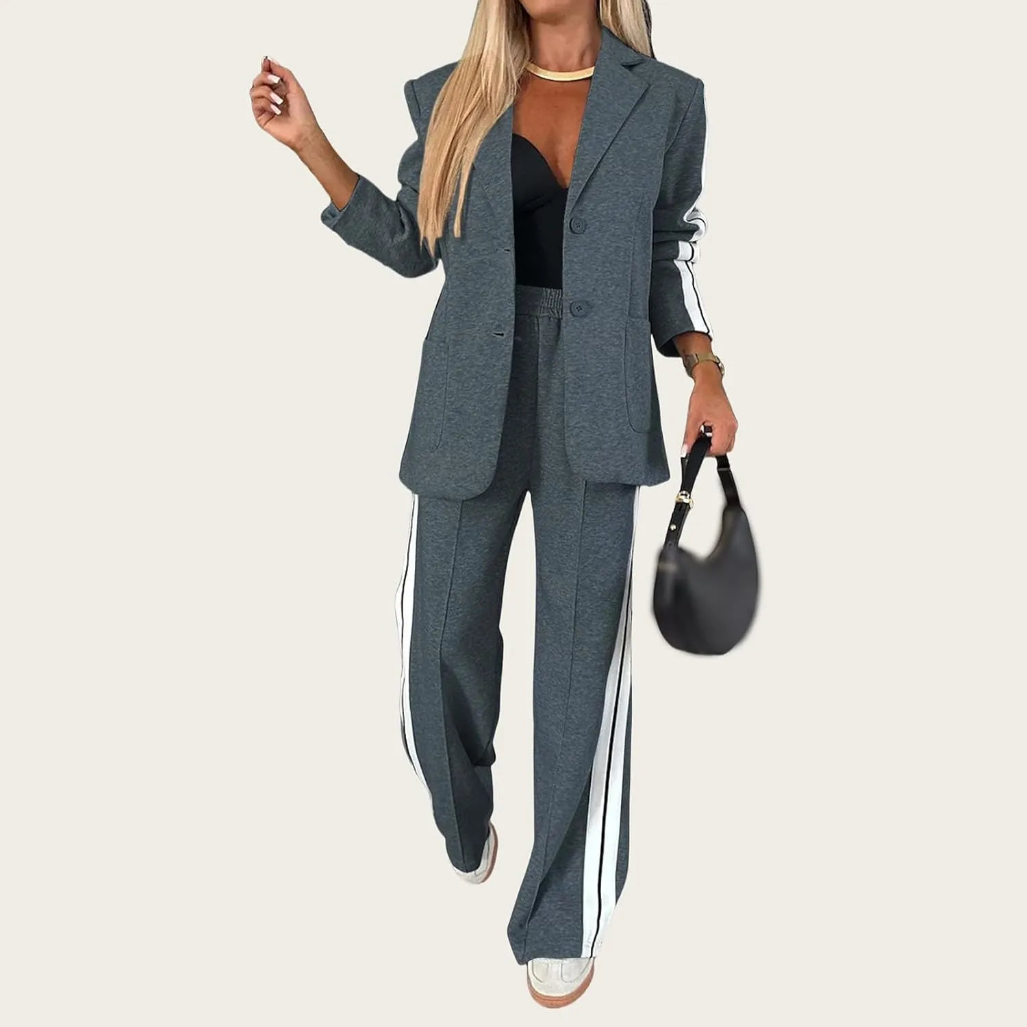 Womens Suits 2 Piece Sets Business Blazer Outfits Dressy Blazer Jacket Matching Wide Leg Pants Sets Lounge Sets