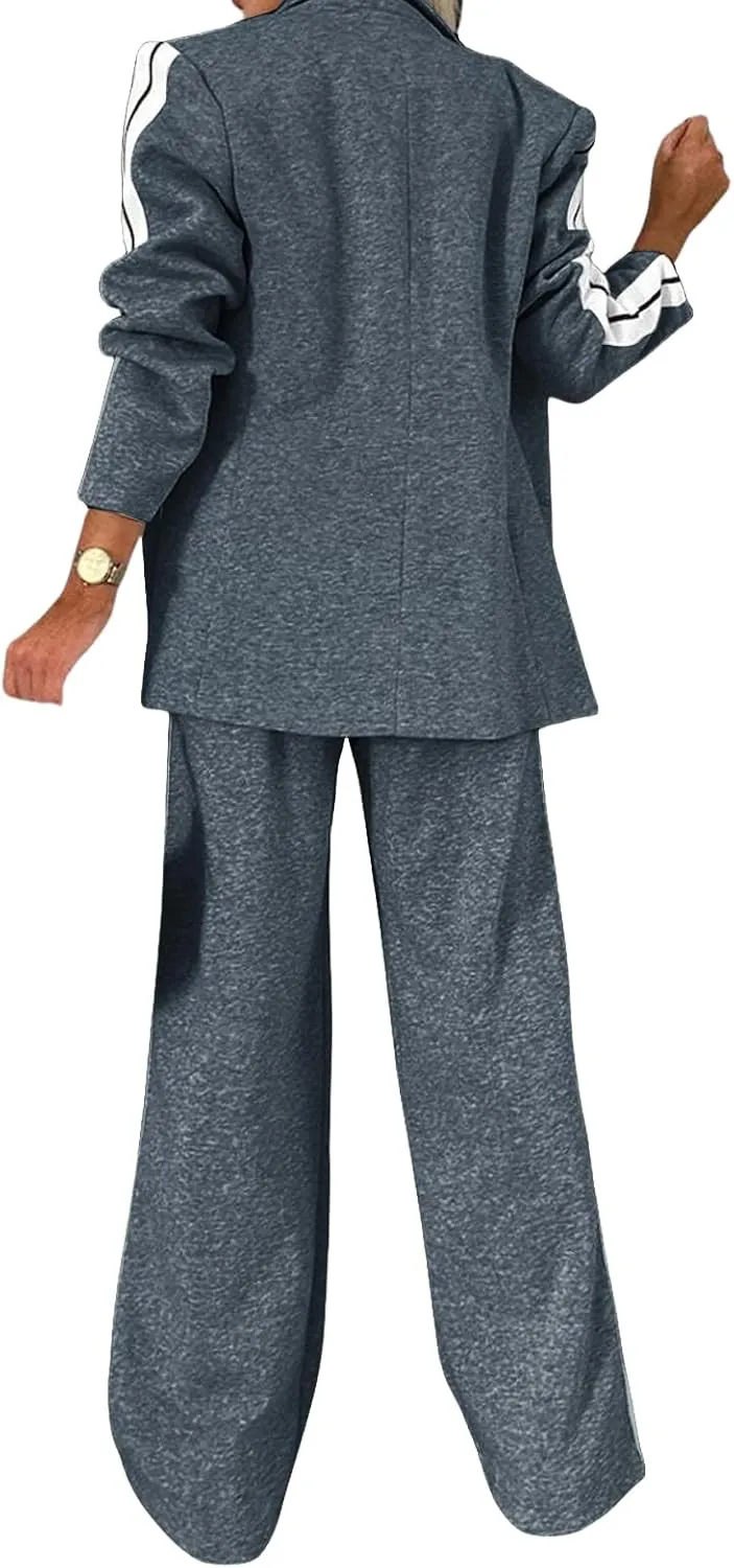 Womens Suits 2 Piece Sets Business Blazer Outfits Dressy Blazer Jacket Matching Wide Leg Pants Sets Lounge Sets