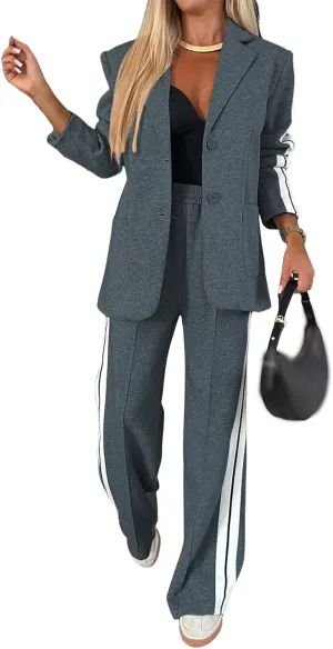 Womens Suits 2 Piece Sets Business Blazer Outfits Dressy Blazer Jacket Matching Wide Leg Pants Sets Lounge Sets