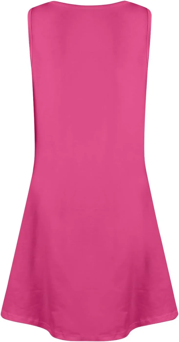Women's Summer Dresses Loose U Neck Sleeveless Sundresses Casual Floral Dress with Pockets