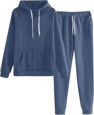 Womens Sweatsuits 2 Piece Set 2024 Oversized Hoodies Baggy Sweatpants With Pockets Fall Winter Y2K Lounge Tracksuit
