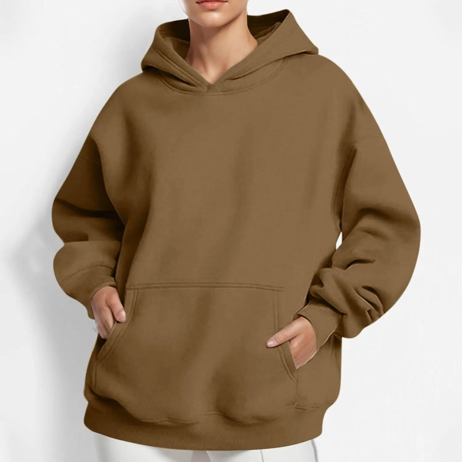 Womens Thick Oversized Pullover Hoodie with Front Pocket Casual Loose Fit Sweatshirt 2025 Fashion Fleece Sweater Tuinc