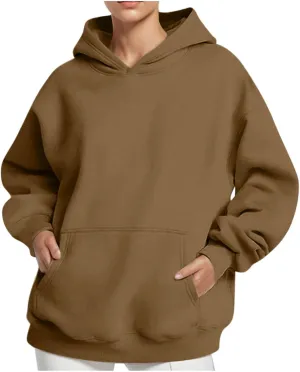 Womens Thick Oversized Pullover Hoodie with Front Pocket Casual Loose Fit Sweatshirt 2025 Fashion Fleece Sweater Tuinc