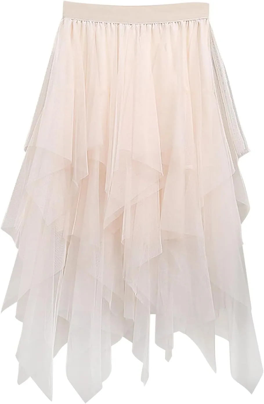Women's Tulle Skirt Midi Long Fairy Skirt 2025 Trendy A-Line Ruffle Layered High Elastic Waist Puffy Skirts