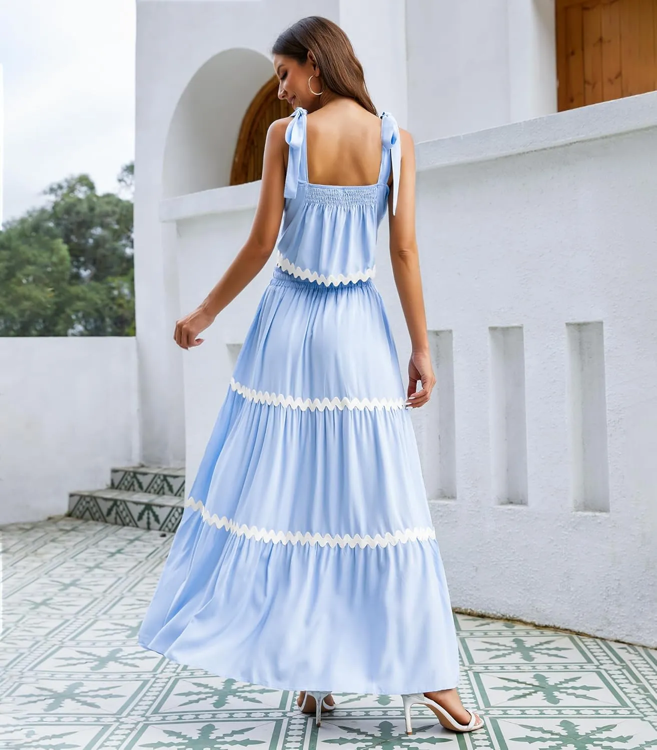 Womens Two Piece Skirt Set 2024 Summer Sets Tank Top Maxi Skirt Beach Vacation Outfits with Pockets