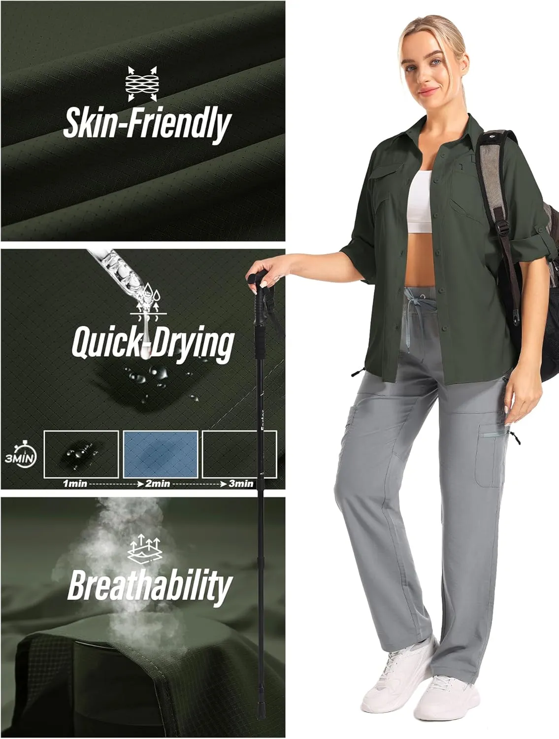 Women's UPF 50 UV Sun Protection Shirts Long Sleeve Outdoor Cool Quick Dry Safari Fishing Hiking Travel Shirts