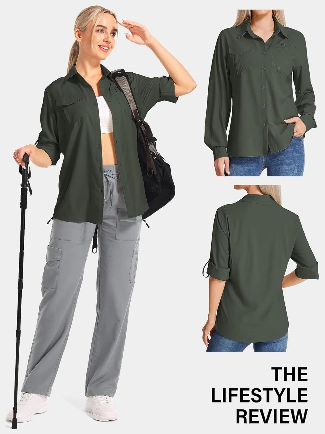 Women's UPF 50 UV Sun Protection Shirts Long Sleeve Outdoor Cool Quick Dry Safari Fishing Hiking Travel Shirts