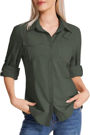 Women's UPF 50 UV Sun Protection Shirts Long Sleeve Outdoor Cool Quick Dry Safari Fishing Hiking Travel Shirts