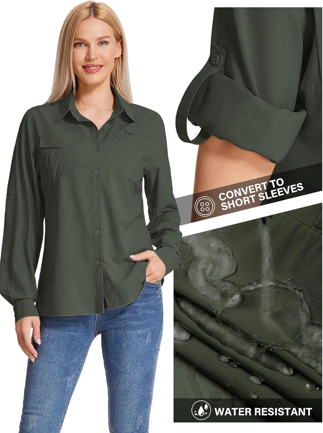 Women's UPF 50 UV Sun Protection Shirts Long Sleeve Outdoor Cool Quick Dry Safari Fishing Hiking Travel Shirts