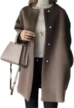 Women's Winter Warm Single Breasted Coat Casual Oversized Long Sleeve Faux Woolen Trench Coat Overcoat with Pockets