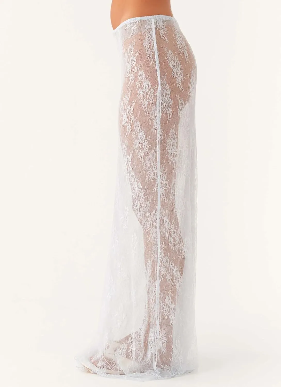 Women's Y2K Sheer Lace Skirt Floral Mesh Long Maxi Skirts Cover Up See-Through Beach Skirts Flowy Tulle Skirts