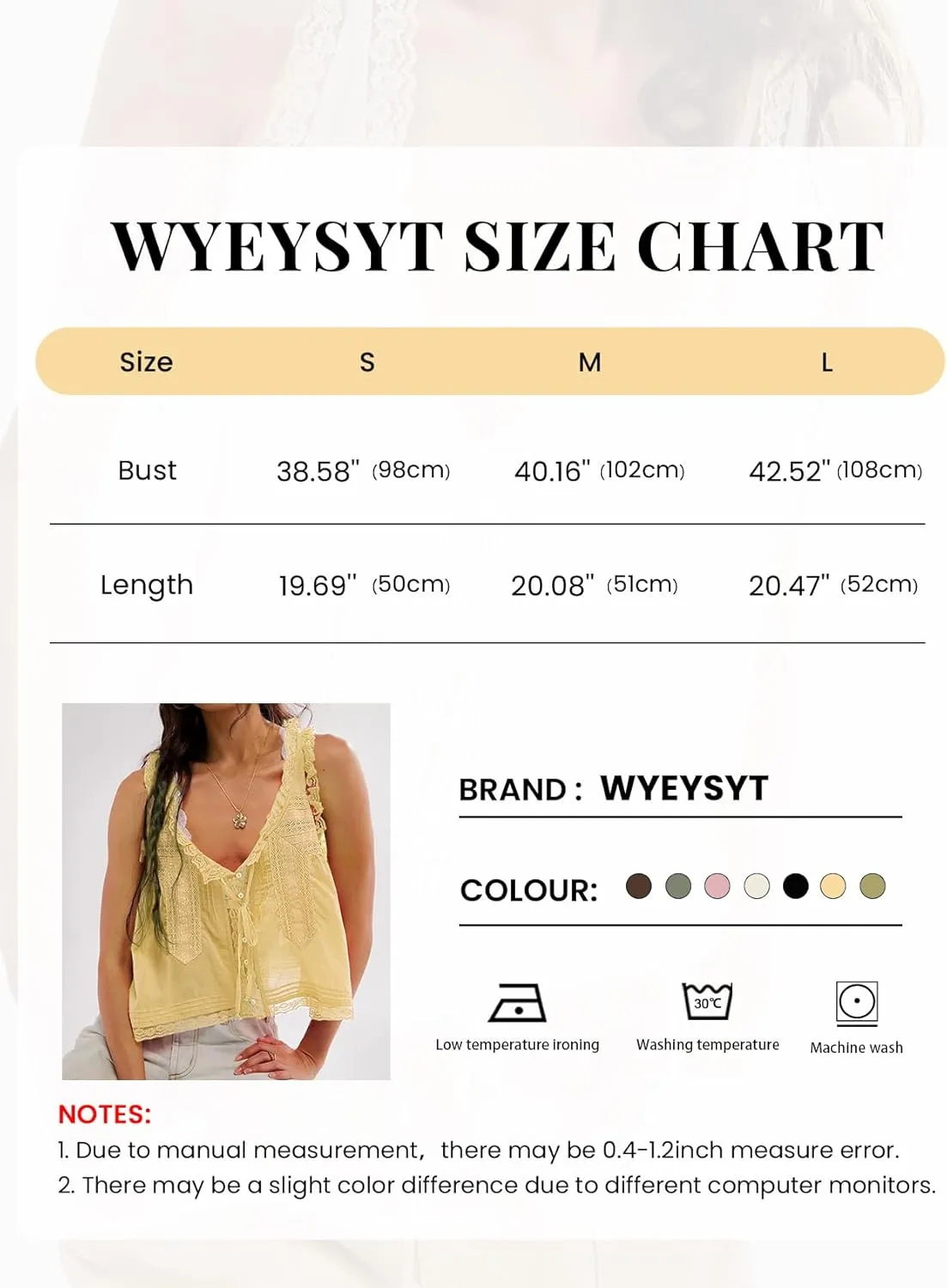 Wyeysyt Women Lace Trim Tank Tops Summer Flowers Boho Semi Sheer Tie Button Front Tops Sleeveless Mesh Going Out Cami Shirt