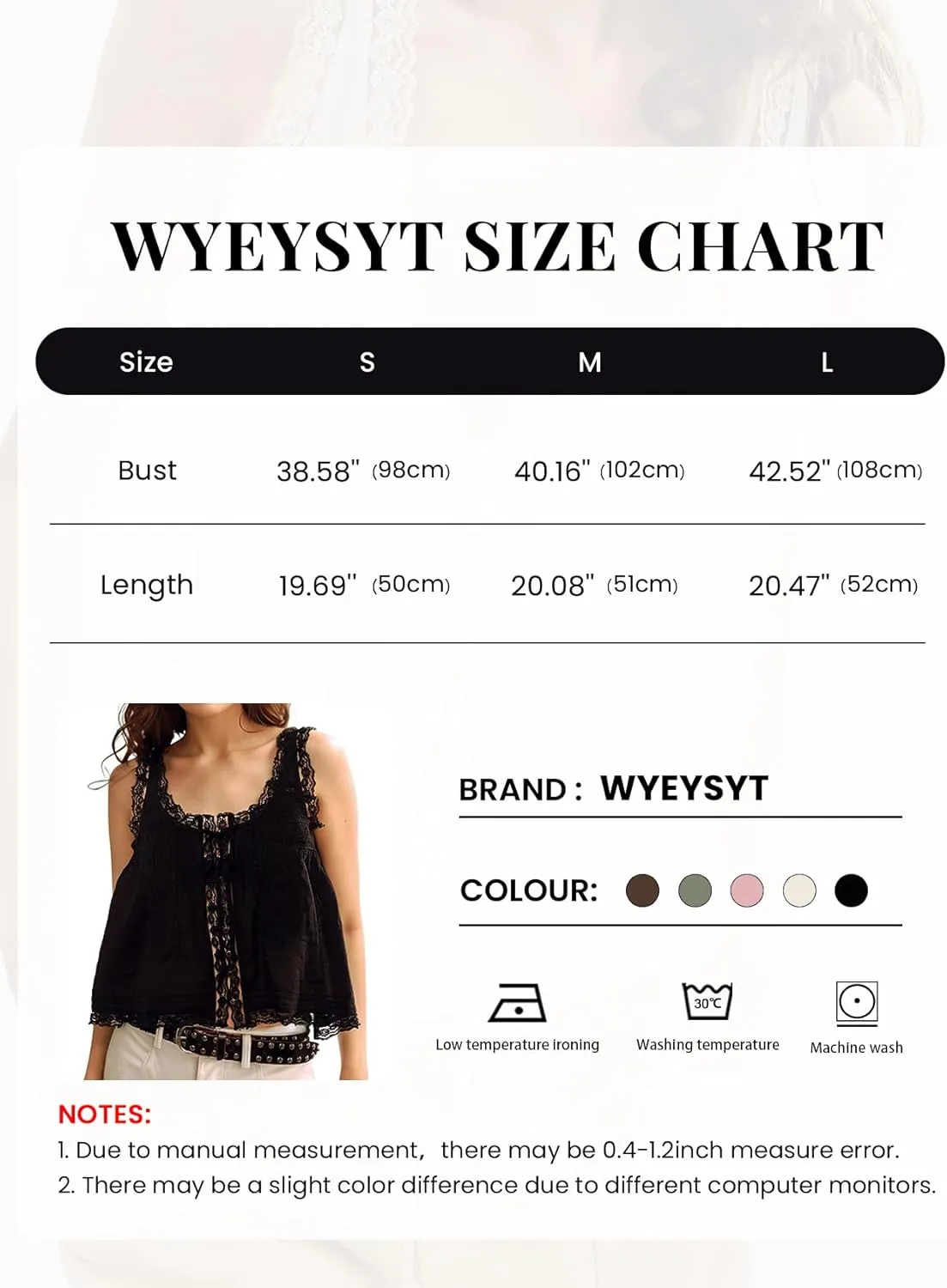 Wyeysyt Women Lace Trim Tank Tops Summer Flowers Boho Semi Sheer Tie Button Front Tops Sleeveless Mesh Going Out Cami Shirt