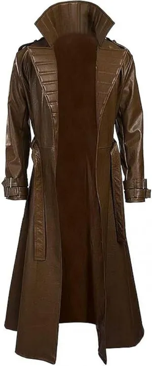 X-ception Mens Channing Halloween Cosplay Costume Brown Trench Coat Long Length - Gambit Costume Faux Leather Lapel Collar