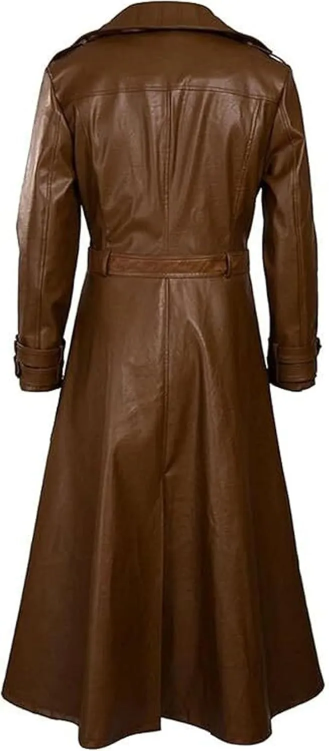 X-ception Mens Channing Halloween Cosplay Costume Brown Trench Coat Long Length - Gambit Costume Faux Leather Lapel Collar