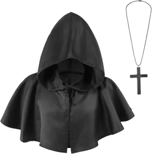 XGOPTS Halloween Grim Cowl Cloak with Cross Medieval Wicca Pagan Hood Hat Cosplay Costumes Hooded Poncho for Men Women