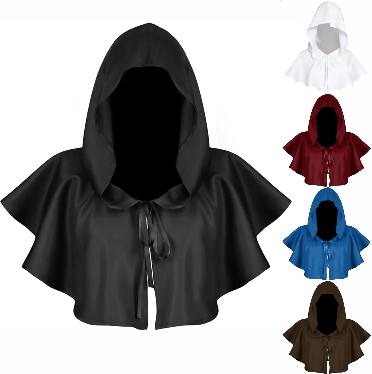 XIAXOGOOL Halloween Grim Cowl Cloak Cosplay Costumes Hooded Poncho for Men Women Mini Cape with Hood Medieval Short Cloaks